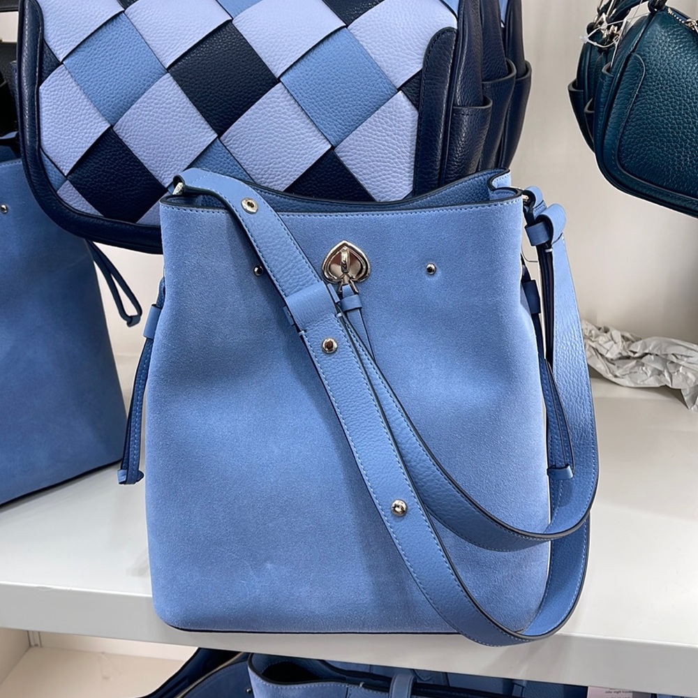 Kate Spade Marti Large Bucket Suede Bag in Dusty Blue